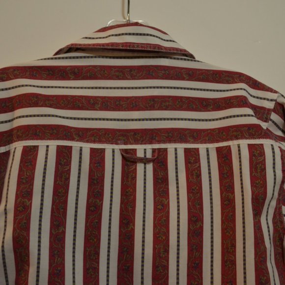 ILIO (R) Petite Button-Down Long Sleeves Red-White Stripes Shirt (P)/(S) - Picture 4 of 6